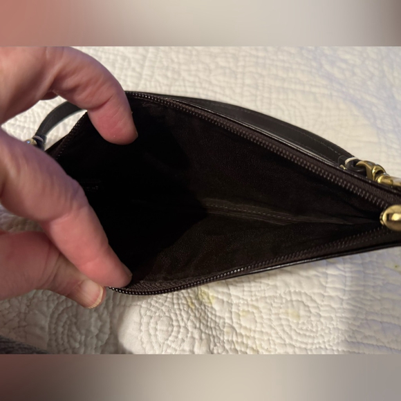 Coach Womens Vintage Beige Gold Patchwork Canvas Leather Zip Wristlet Size Small - Picture 5 of 5